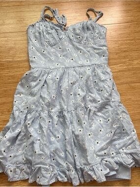 Hollister Light Blue Floral Sundress with Ruffled Hem